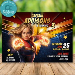 Editable Captain Marvel Birthday Flyer Instant Download
