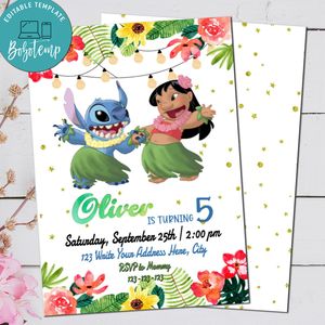 Editable Lilo and Stitch Luau Birthday Invitations Instant Download