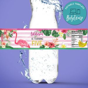 Flamingo Water Bottle Label Template to Print at Home Instant Download