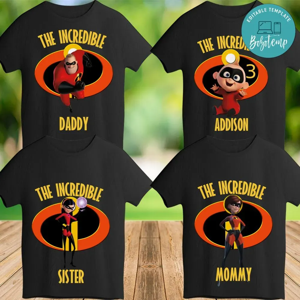 Printable The Incredibles Birthday Family Shirt Templates Diy