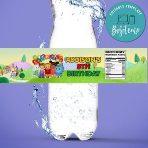 Daniel Tiger Neighborhood Birthday Water Bottle Label Template to Print at Home Instant Download