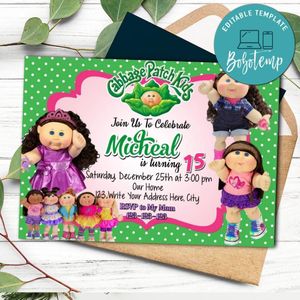 Cabbage patch Kids Birthday Flyer Template to print at home Instant Download