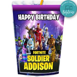 Gamer Marvel Capri Sun Birthday Labels Digital File Printable Instant Download