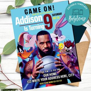 space jam 2 Invitation Template to Print at Home Instant Download