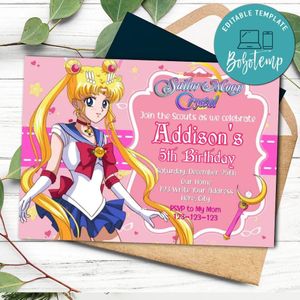 Sailor Moon Invitation Template to Print at Home Instant Download