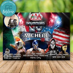 Editable Triple AAA Wrestling Invitation With Photo Instant Download