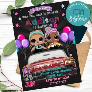 Lol Surprise Dolls Car Parade Birthday Flyer Printable Instant Download
