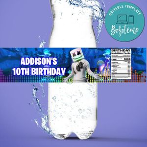 DJ marshmallow Bottle Label Template to Print at Home Instant Download