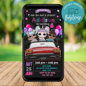 Mobile Lol Surprise Dolls Drive By Birthday Parade Electronic Invite Invitation Template Instant Download