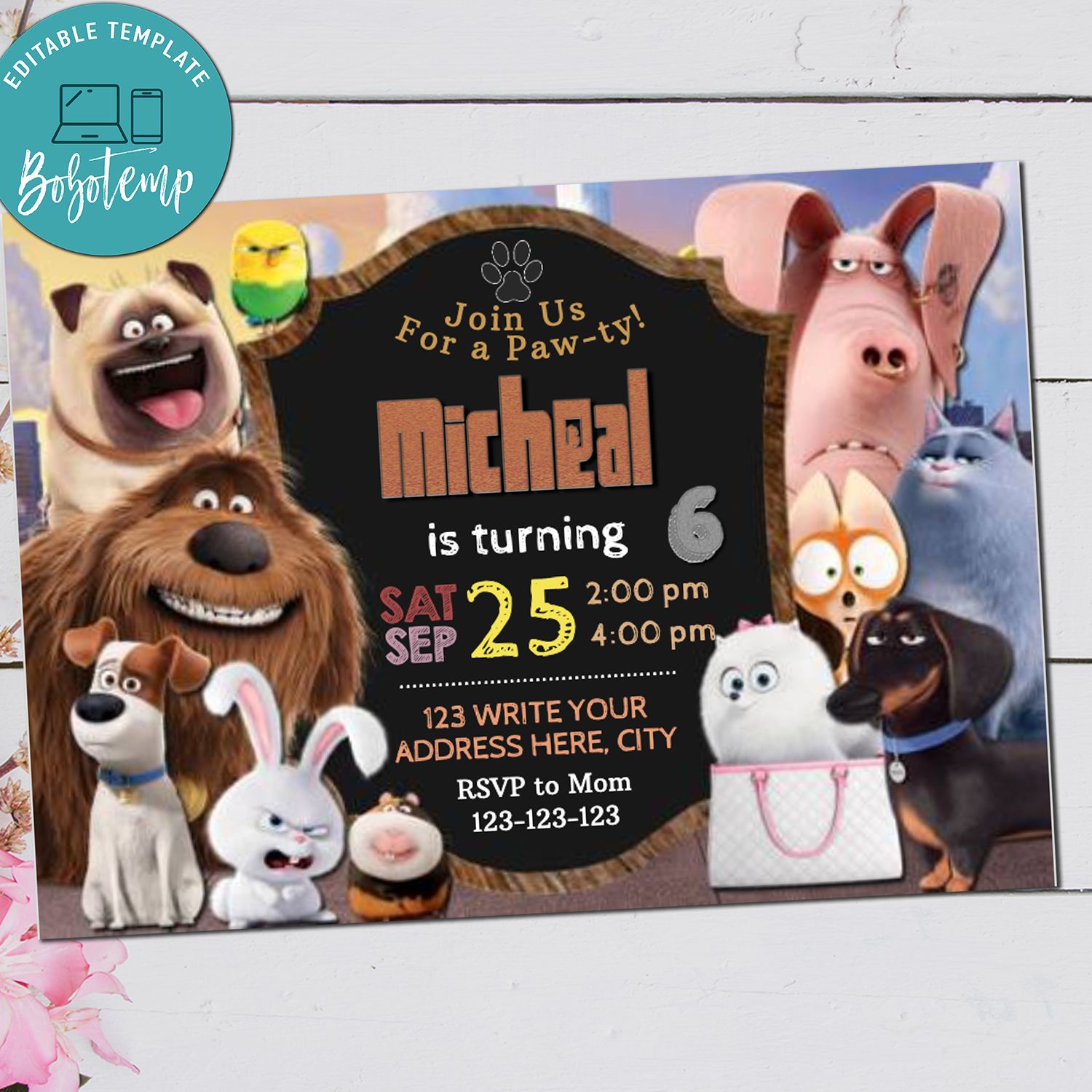 Editable The Secret Life of Pets Invitation Digital File