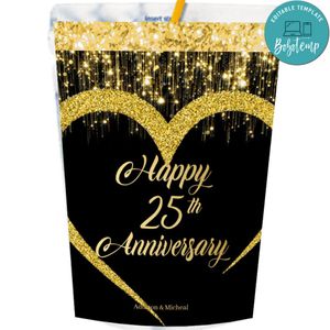 Black and Gold Wedding Anniversary Capri Sun Labels Digital File Printable Instant Download