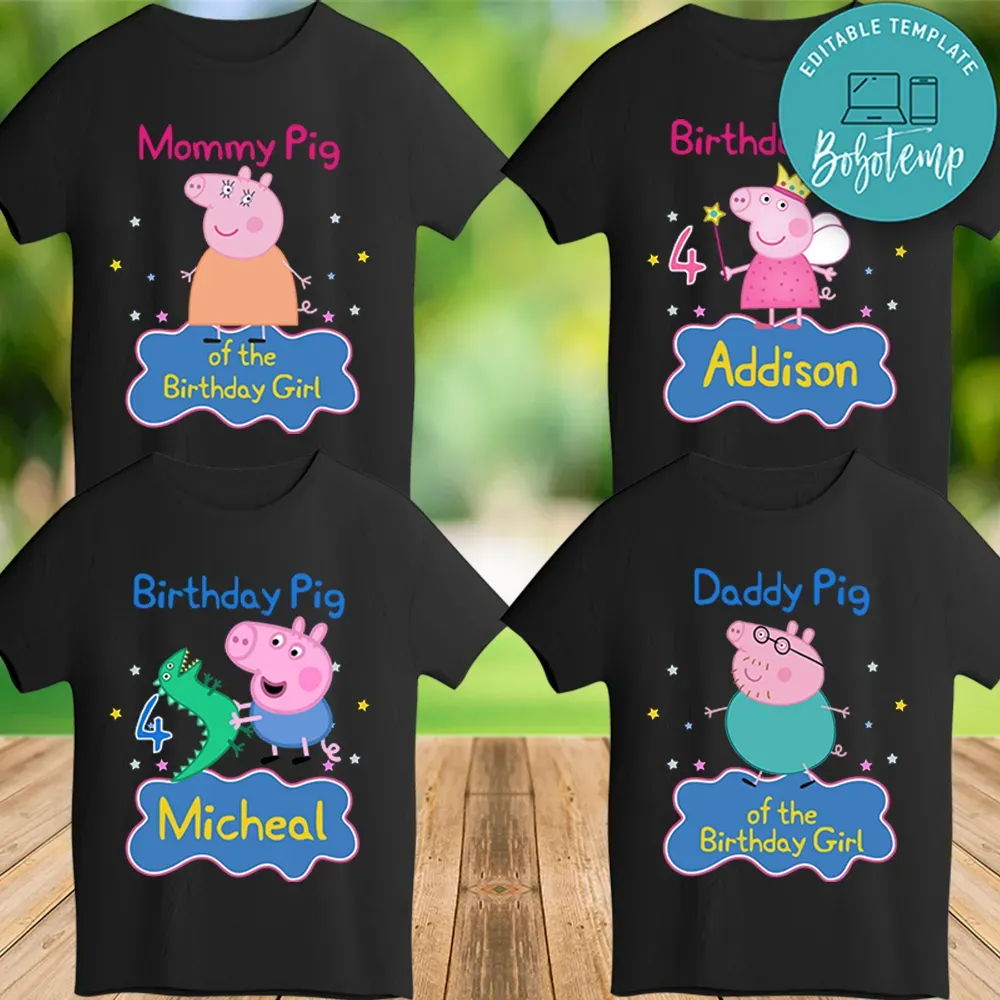 Printable Peppa Pig Birthday Shirt For Family Digital File Diy