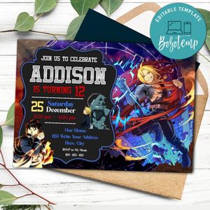 Fullmetal Alchemist Invitation Template to print at home Instant Download