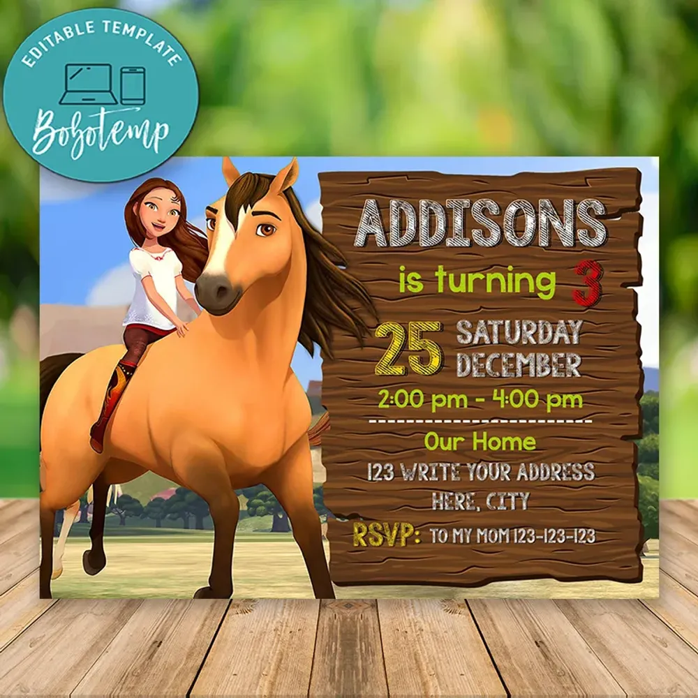 Editable Spirit Riding Free Invitation Instant Download | Bobotemp