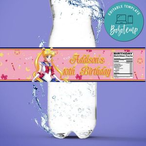 Sailor moon Water Bottle Label Template to Print at Home Instant Download