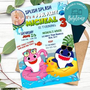 Editable Baby Shark Pool Party Invitation With Photo Instant Download