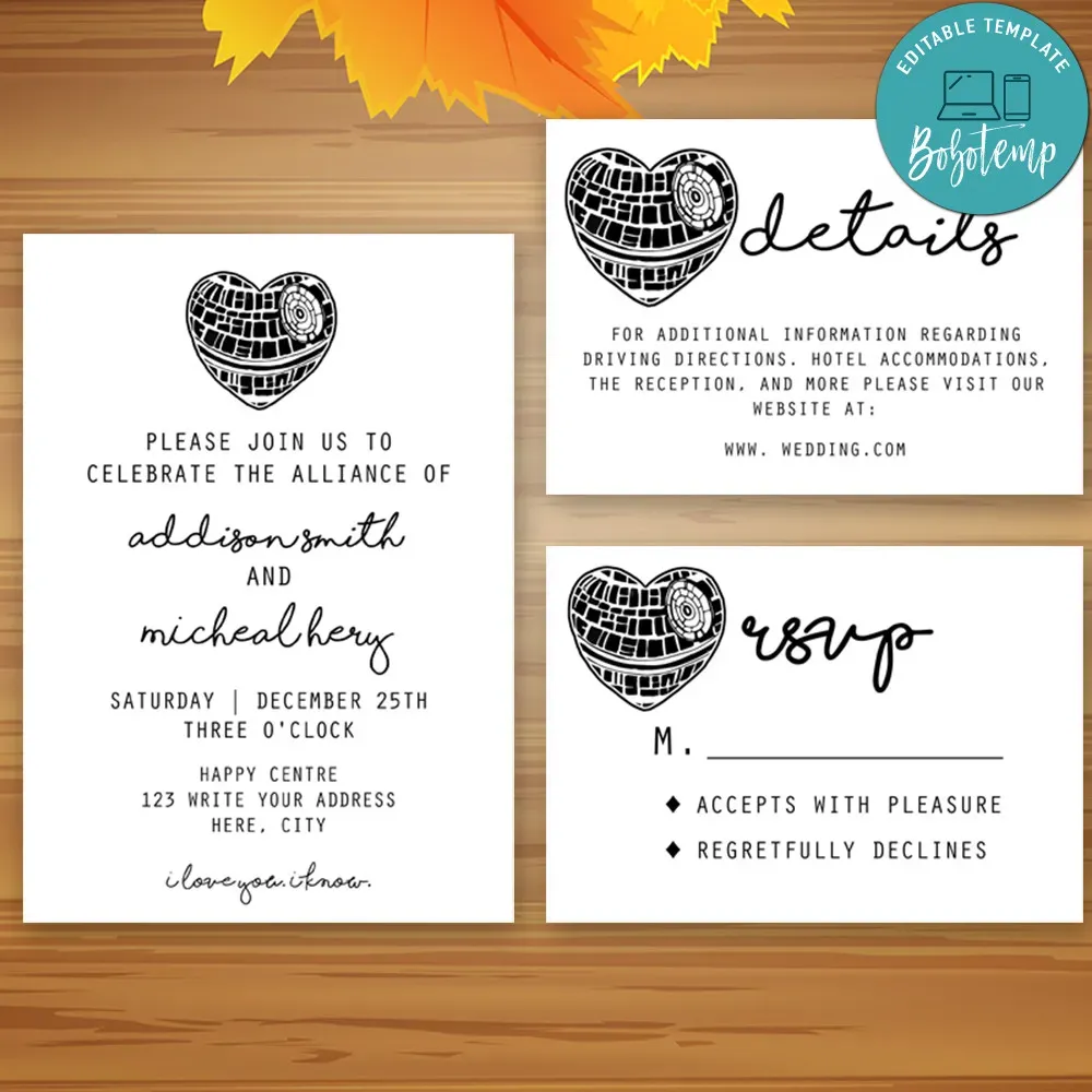 Star Wars Wedding Invitation Printable Instant Download | Bobotemp