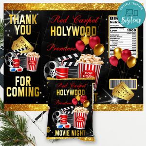 Hollywood Movie Night Cinema Chip Bag Digital File Printable Instant Download