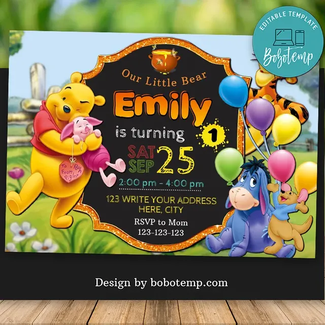 Winnie the Pooh Invite Winnie the Pooh invitation Winnie the Pooh Birthday Invitation Pooh Instant Download Winnie the Pooh Pooh Bear