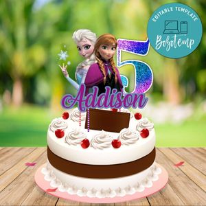 Printable Frozen Elsa and Anna Birthday Cake Topper Template Instant Download