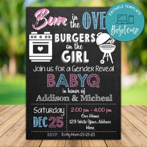 Printable Bun in the Oven Gender Reveal Invitation Instant Download