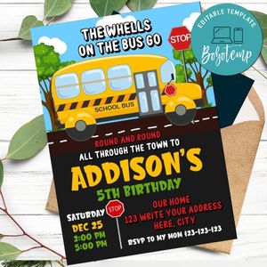 School bus Invitation Customizable Template Instant Download