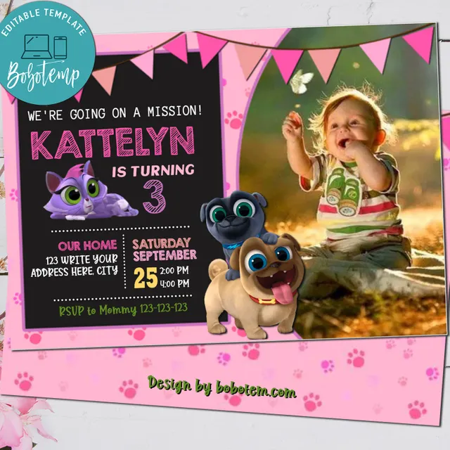 Girl Puppy Birthday Invitations Editable Dog Birthday Party