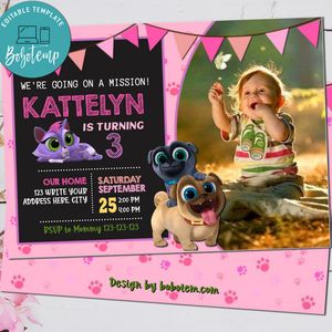 Editable Girl PUPPY DOG PALS Birthday Party Invitation with Photo Digital File