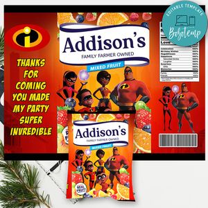 African American Incredibles Birthday Fruit Snack Bag Digital File Printable Instant Download