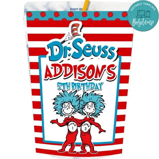 Thing 1 and thing 2 Capri Sun Labels Digital File Printable | Bobotemp