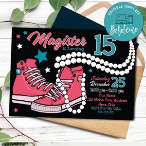 Pearls and Chucks Invitation Customizable Template Instant Download