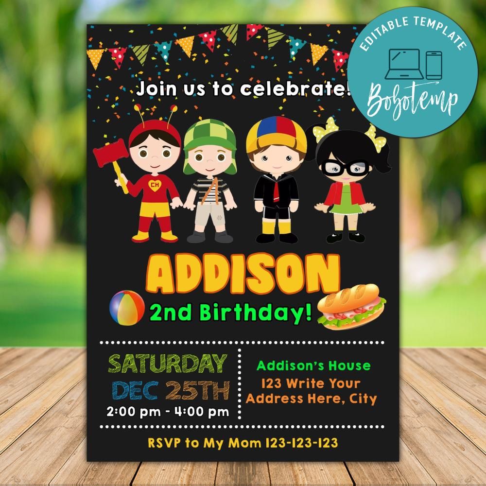 Editable El Chavo del ocho Birthday Invitation Instant Download | Bobotemp