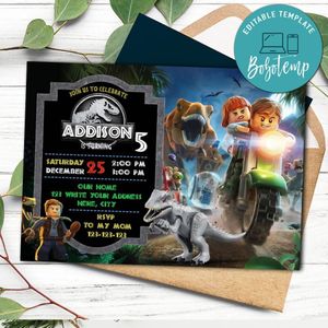Jurassic world Lego Invitation Customizable template Instant Download