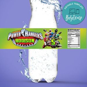 Power ranger Water Bottle Label Template to Print at Home Instant Download