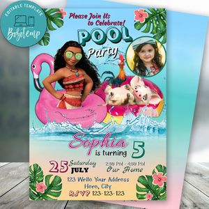 Editable Disney Princess Moana Pool Party With Photo Instant Download