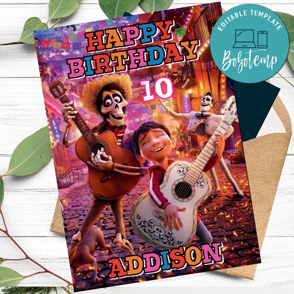 Disney Coco Birthday Card for your Kids to Print at Home DIY