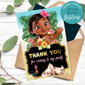 Baby Moana Thank you card Template to Print at Home Instant Download