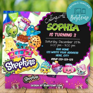 Editable Shopkins Birthday Flyer Digital File