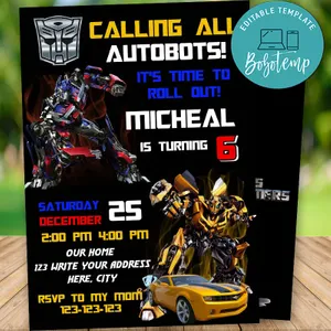 Optimus Prime Transformers Birthday Invitations