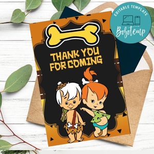 Flintstones Thank you card Template to Print at Home Instant Download