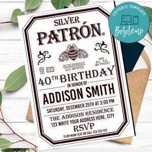 Patrón Birthday Flyer Template to print at home Instant Download
