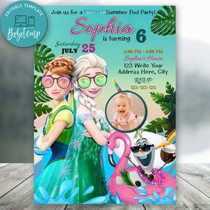 Editable Frozen Summer Pool Party Invitation With Photo Instant Download