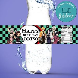 Demon slayer Water Bottle Label Template to Print at Home Instant Download