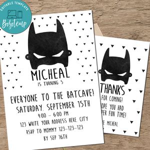Printable Batman Invitations - Batman Black & White Triangles