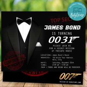 Printable James Bond Surprise 31st Birthday Invitation for Man Instant Download