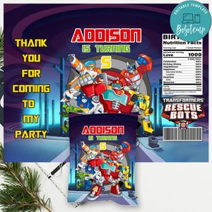 Rescue bot Chip Bag Digital File Printable Instant Download