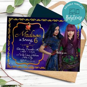 Editable Disney Descendants Mal Evie Party Invitation and Free Thank You Card  Digital File