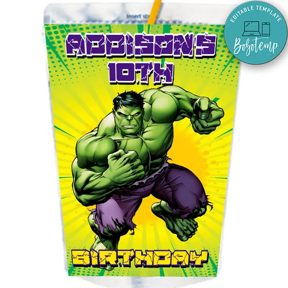 Hulk Capri Sun Labels Digital File Printable | Bobotemp