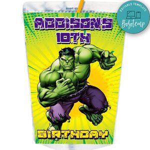 Hulk Capri Sun Labels Digital File Printable Instant Download