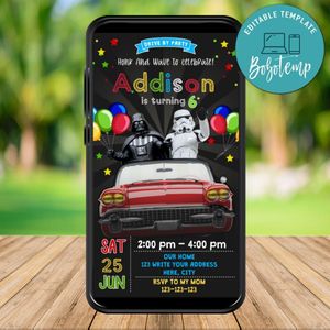 Mobile Darth Vader Star Wars Drive By Birthday Parade Electronic Invite Invitation Template Instant Download